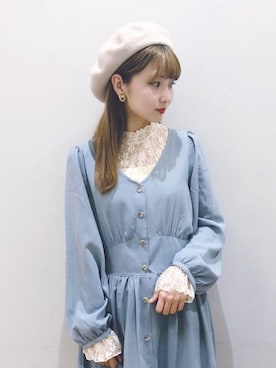 「サックスブルー」｜「アイテム（ハンチング/ベレー帽）」を使った、なかのんさん（レディース・151cm）の秋コーディネート