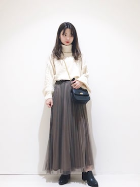 「ケーブルニット」｜「アイテム（ブーティ）」を使った、なかのんさん（レディース・151cm）の秋コーディネート