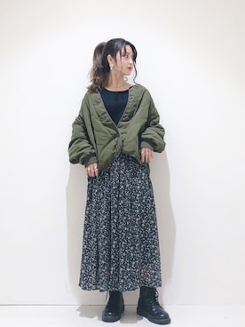 「フラワープリント」｜「アイテム（ブルゾン）」を使った、なかのんさん（レディース・151cm）の冬コーディネート
