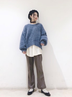 「ブルーニット」｜「アイテム（ハンチング/ベレー帽）」を使った、なかのんさん（レディース・151cm）の冬コーディネート