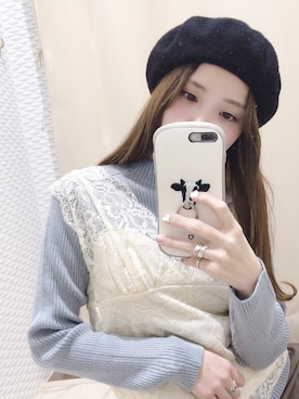 「リブニット」｜「アイテム（ハンチング/ベレー帽）」を使った、なかのんさん（レディース・151cm）の冬コーディネート