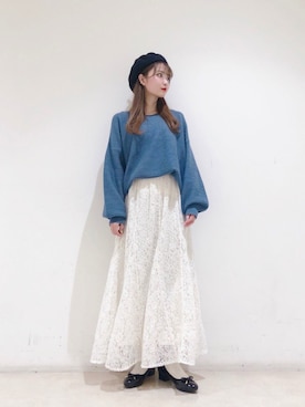 「ブルーコーデ」｜「アイテム（ハンチング/ベレー帽）」を使った、なかのんさん（レディース・151cm）の冬コーディネート