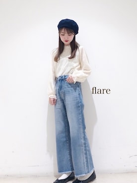 「レースブラウス」｜「アイテム（ハンチング/ベレー帽）」を使った、なかのんさん（レディース・151cm）の春コーディネート
