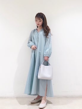 「earth music&ecology（アースミュージックアンドエコロジー）のエンブロイダリー刺繍ワンピース ＊（ワンピース）」を使った、なかのんさん（レディース・151cm）の春コーディネート