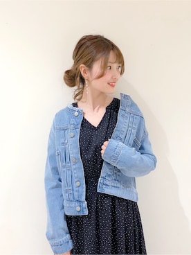 「Vネックワンピース」｜「アイテム（ジャケット/アウター）」を使った、なかのんさん（レディース・151cm）の春コーディネート