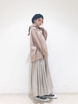 「コンバース ハイカット」｜「アイテム（ハンチング/ベレー帽）」を使った、なかのんさん（レディース・151cm）の春コーディネート