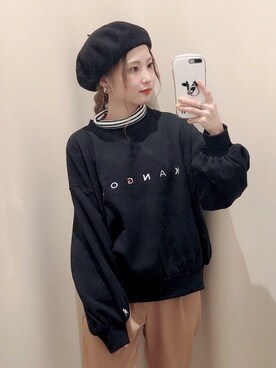 「ロゴパーカー」｜「アイテム（ハンチング/ベレー帽）」を使った、なかのんさん（レディース・151cm）の春コーディネート