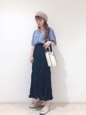 「ワッシャースカート」｜「アイテム（ハンチング/ベレー帽）」を使った、なかのんさん（レディース・151cm）の夏コーディネート