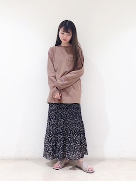 「earth music&ecology（アースミュージックアンドエコロジー）のシアー消しプリーツスカート ＊（スカート）」を使った、なかのんさん（レディース・150cm）の秋コーディネート