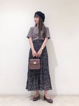 「earth music&ecology（アースミュージックアンドエコロジー）のシアー消しプリーツスカート ＊（スカート）」を使った、なかのんさん（レディース・150cm）の秋コーディネート
