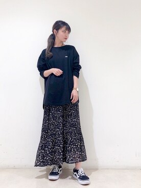 「earth music&ecology（アースミュージックアンドエコロジー）のシアー消しプリーツスカート ＊（スカート）」を使った、なかのんさん（レディース・150cm）の秋コーディネート