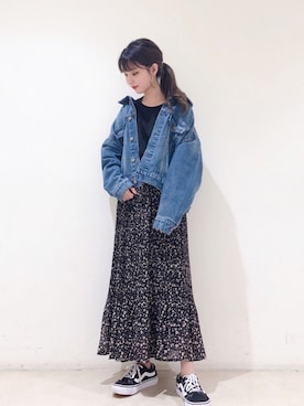 「earth music&ecology（アースミュージックアンドエコロジー）のシアー消しプリーツスカート ＊（スカート）」を使った、なかのんさん（レディース・150cm）の秋コーディネート