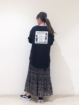 「earth music&ecology（アースミュージックアンドエコロジー）のシアー消しプリーツスカート ＊（スカート）」を使った、なかのんさん（レディース・150cm）の秋コーディネート
