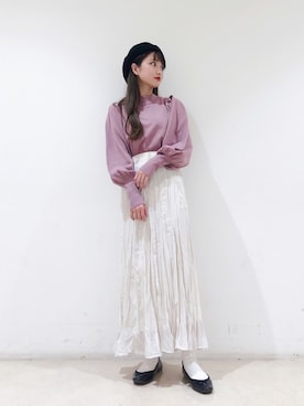 「ワッシャースカート」｜「アイテム（ハンチング/ベレー帽）」を使った、なかのんさん（レディース・150cm）の秋コーディネート
