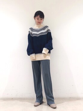 「earth music&ecology（アースミュージックアンドエコロジー）の選べるリブパンツ(サテン)　＊（その他パンツ）」を使った、なかのんさん（レディース・150cm）の冬コーディネート