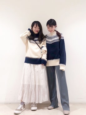 「earth music&ecology（アースミュージックアンドエコロジー）の選べるリブパンツ(サテン)　＊（その他パンツ）」を使った、なかのんさん（レディース・150cm）の冬コーディネート