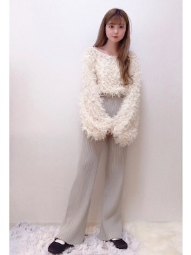 「リブニットパンツ」｜「アイテム（バレエシューズ）」を使った、なかのんさん（レディース・150cm）の春コーディネート