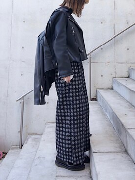 ライダースジャケットを使った 千鳥柄パンツ のレディース人気ファッションコーディネート Wear