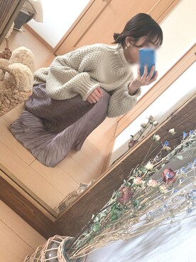 「不明のアイテム（ニット/セーター、ホワイト系）」を使った、ダヨネさん（レディース・148cm）の冬コーディネート