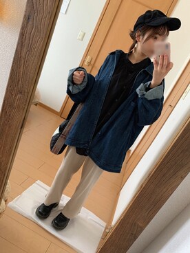 「GU（ジーユー）のアイテム（デニムジャケット、ブルー系）」を使った、ダヨネさん（レディース・148cm）の春コーディネート