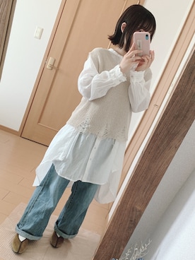 「CIAOPANIC TYPY（チャオパニックティピー）のアイテム（ベスト、ベージュ系）」を使った、ダヨネさん（レディース・148cm）の春コーディネート