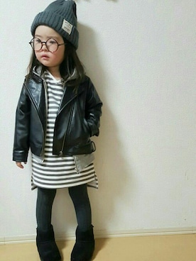 「ボーター」｜「アイテム（ライダースジャケット）」を使った、miiiiiri*さん（キッズ・90cm）の冬コーディネート