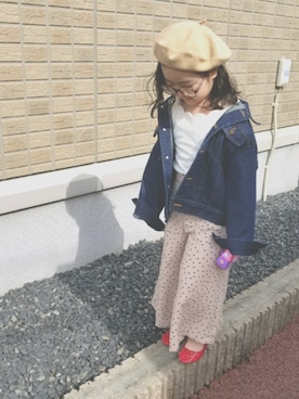 「スカラップ」｜「アイテム（デニムジャケット）」を使った、miiiiiri*さん（キッズ・110cm）の春コーディネート