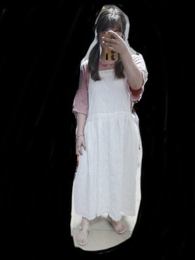 「Samansa Mos2（サマンサ モスモス）のオーバーレースエプロンワンピース（ワンピース）」を使った、少年spencerさん（レディース・160cm）の夏コーディネート