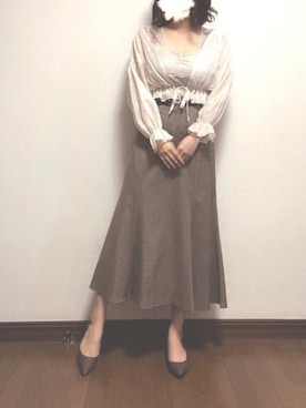 「GRL（グレイル）の光沢シフォンカーディガン（カーディガン/ボレロ）」を使った、まろじさん（レディース・154cm）の秋コーディネート