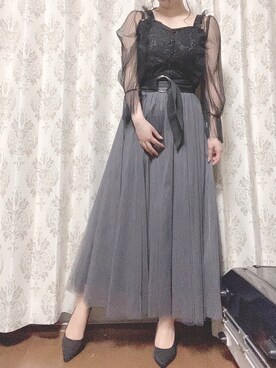 「coca（coca）（コカ）の選べる6カラー◇ふんわりチュールスカート（スカート）」を使った、まろじさん（レディース・154cm）の春コーディネート