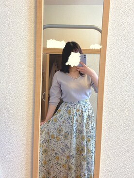「GRL（グレイル）の花柄フレアスカート（スカート）」を使った、まろじさん（レディース・154cm）の春コーディネート