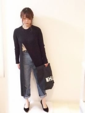 「マーガレット・ハウエル(MARGARET HOWELL)」｜「アイテム（ワンピース/ドレス）」を使った、パン粉さん（レディース・151cm）の冬コーディネート