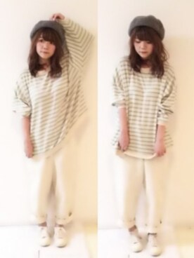 「FREAK'S STORE（フリークスストア）のアイテム（ハンチング/ベレー帽）」を使った、パン粉さん（レディース・151cm）の春コーディネート