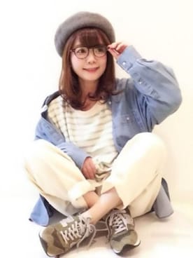 「FREAK'S STORE（フリークスストア）のアイテム（ハンチング/ベレー帽）」を使った、パン粉さん（レディース・151cm）の春コーディネート