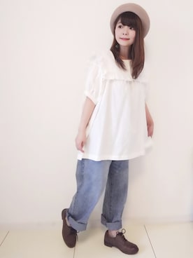 「sakishimatokyo」｜「アイテム（ハンチング/ベレー帽）」を使った、パン粉さん（レディース・151cm）の夏コーディネート