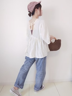 「AmbreNeige」｜「アイテム（キャップ）」を使った、パン粉さん（レディース・151cm）の夏コーディネート