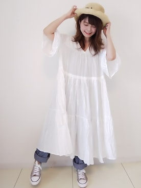 「sakishimatokyo」｜「アイテム（シャツワンピース）」を使った、パン粉さん（レディース・151cm）の夏コーディネート