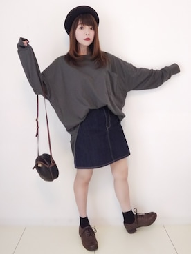「リップスター」｜「アイテム（ハンチング/ベレー帽）」を使った、パン粉さん（レディース・151cm）の秋コーディネート