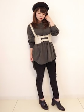 「リップスター」｜「アイテム（ハンチング/ベレー帽）」を使った、パン粉さん（レディース・151cm）の秋コーディネート