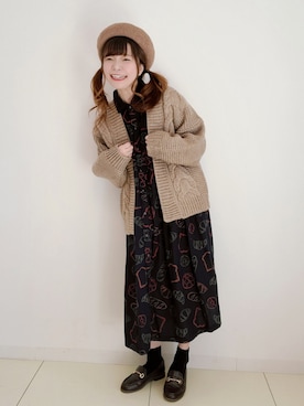「サニーレーベル」｜「アイテム（ハンチング/ベレー帽）」を使った、パン粉さん（レディース・151cm）の秋コーディネート