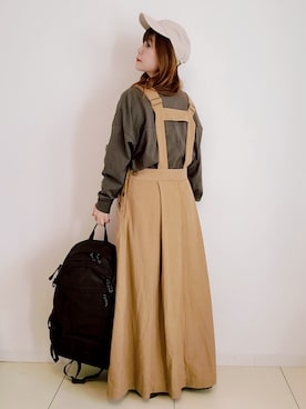 「sakishimatokyo（サキシマトーキョー）のアイテム（ジャンパースカート）」を使った、パン粉さん（レディース・151cm）の秋コーディネート