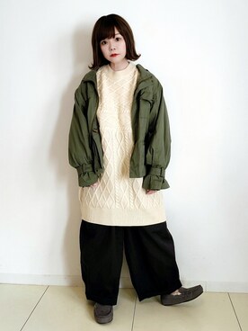 「reca（レカ）のアイテム（ミリタリージャケット）」を使った、パン粉さん（レディース・151cm）の秋コーディネート