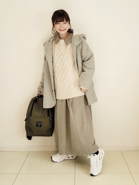 「ケーブルニット」｜「アイテム（福袋/福箱）」を使った、パン粉さん（レディース・151cm）の冬コーディネート
