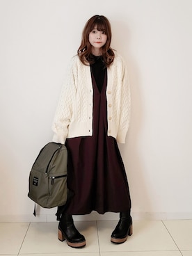 「ケーブルニット」｜「アイテム（福袋/福箱）」を使った、パン粉さん（レディース・151cm）の冬コーディネート