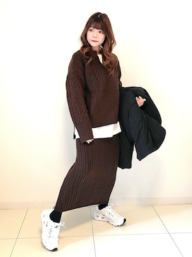 「ケーブルニット」｜「アイテム（福袋/福箱）」を使った、パン粉さん（レディース・151cm）の冬コーディネート