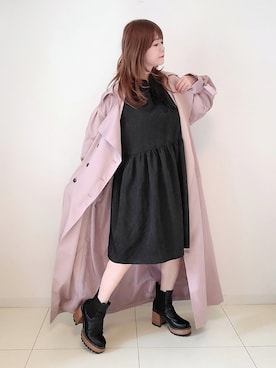 「くすみピンク」｜「アイテム（トレンチコート）」を使った、パン粉さん（レディース・151cm）の冬コーディネート