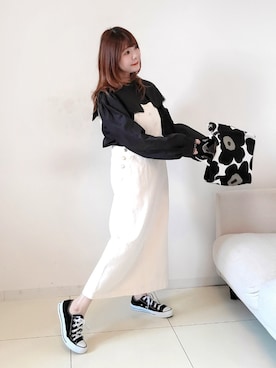 「アイテム（ジャンパースカート、ホワイト系）」を使った、パン粉さん（レディース・151cm）の春コーディネート