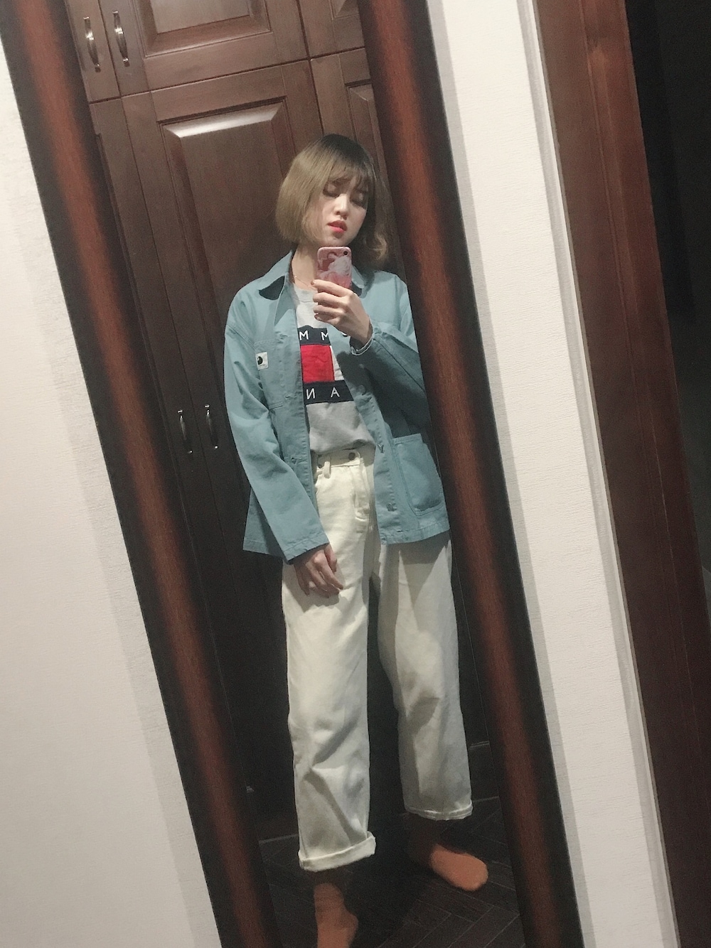 「春」｜「Carhartt WIPのアイテム（ジャケット/アウター、ブルー系）」を使った、Tachiさん（レディース・170cm）の春コーディネートの1枚目の写真