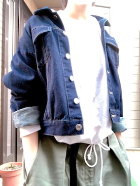 「だぼだぼ」｜「アイテム（デニムジャケット）」を使った、り ちさん（レディース・162cm）の春コーディネート