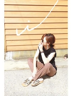 「CANAL JEAN（キャナルジーン）のfrom Lagoon(フロムラグーン) スエードペタサンダル（サンダル）」を使った、あんさん（レディース・160cm）の夏コーディネート